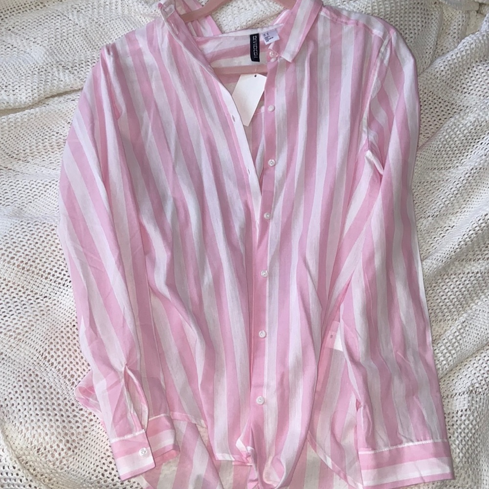 H&M Pink and White Striped Button Down, Size Medium